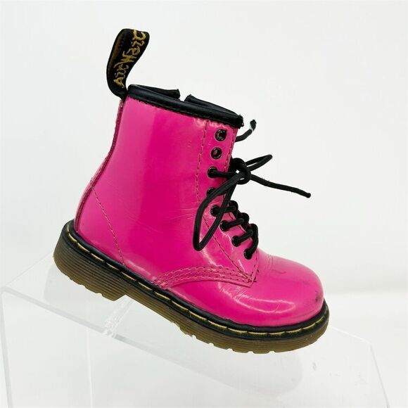 Dr. Martens Brooklee Kids Toddler Lace Up Boots Hot Pink Patent Leather Size 7 - Picture 1 of 12